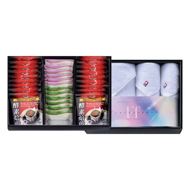 コンビネーションギフト　酵素焙煎ドリップコーヒー＆ワッフルクッキー＆今治タオルセット　No.100｜特選ギフト｜